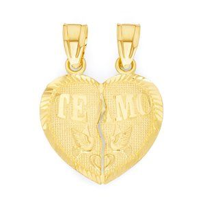 14k Real Solid Gold Breaking Te Amo Heart Pendant - Best Friends Jewelry Gifts